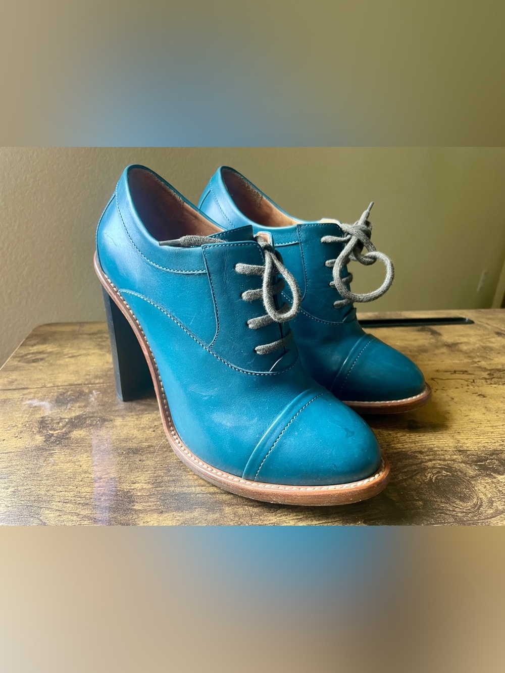 Chloe Teal Lace-Up Leather Heeled Boots
